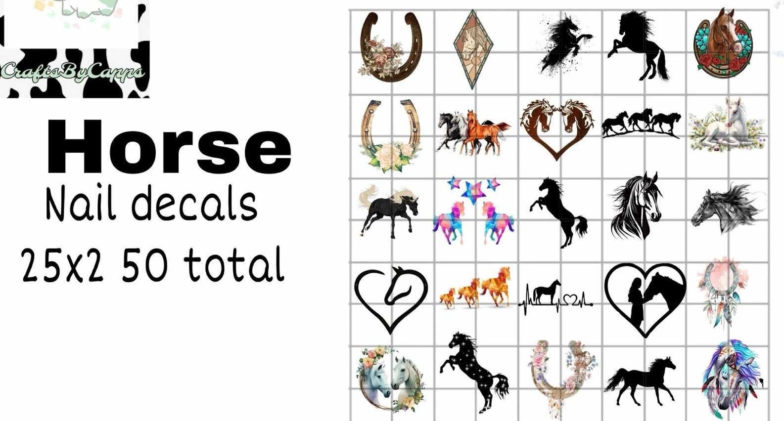 Horses Waterslide Decals For Nails, Hot Wheels, Etc Set Of 50 KC