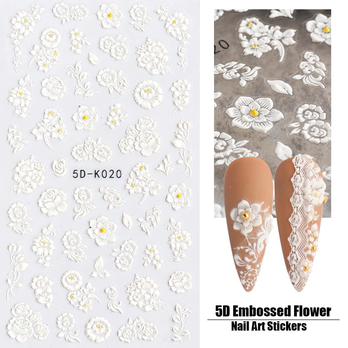5D Flower Nail Art Stickers – 6 Sheets Self-Adhesive Decals, Luxury Spring Desig