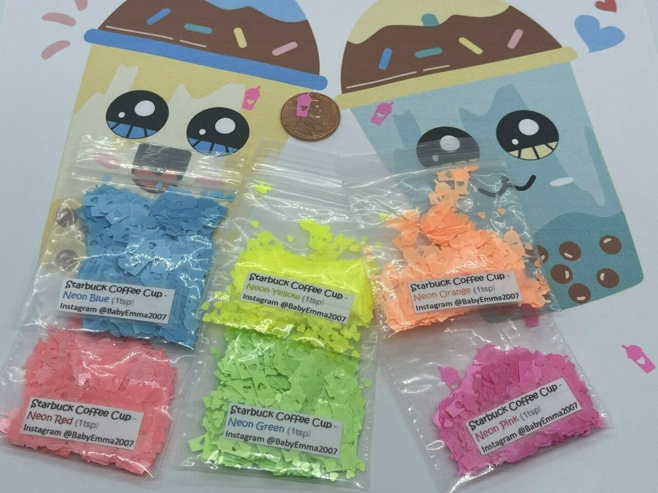 Starbucks Coffee Cup Shape (NEON) 7mm-U Pick Color-Nail Art Face Crafts-US-tsp