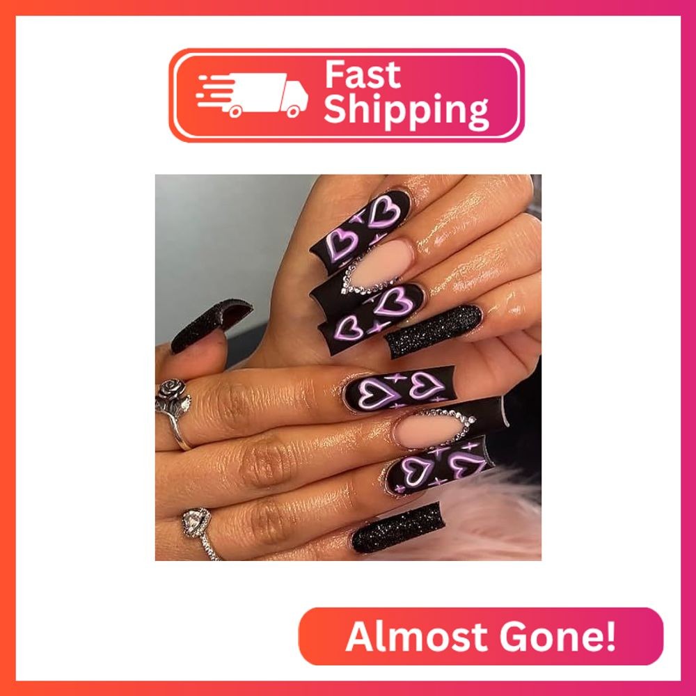 FOXIIU Press on Nails Coffin Long Length Glossy Full Cover Acrylic Coffin Shape