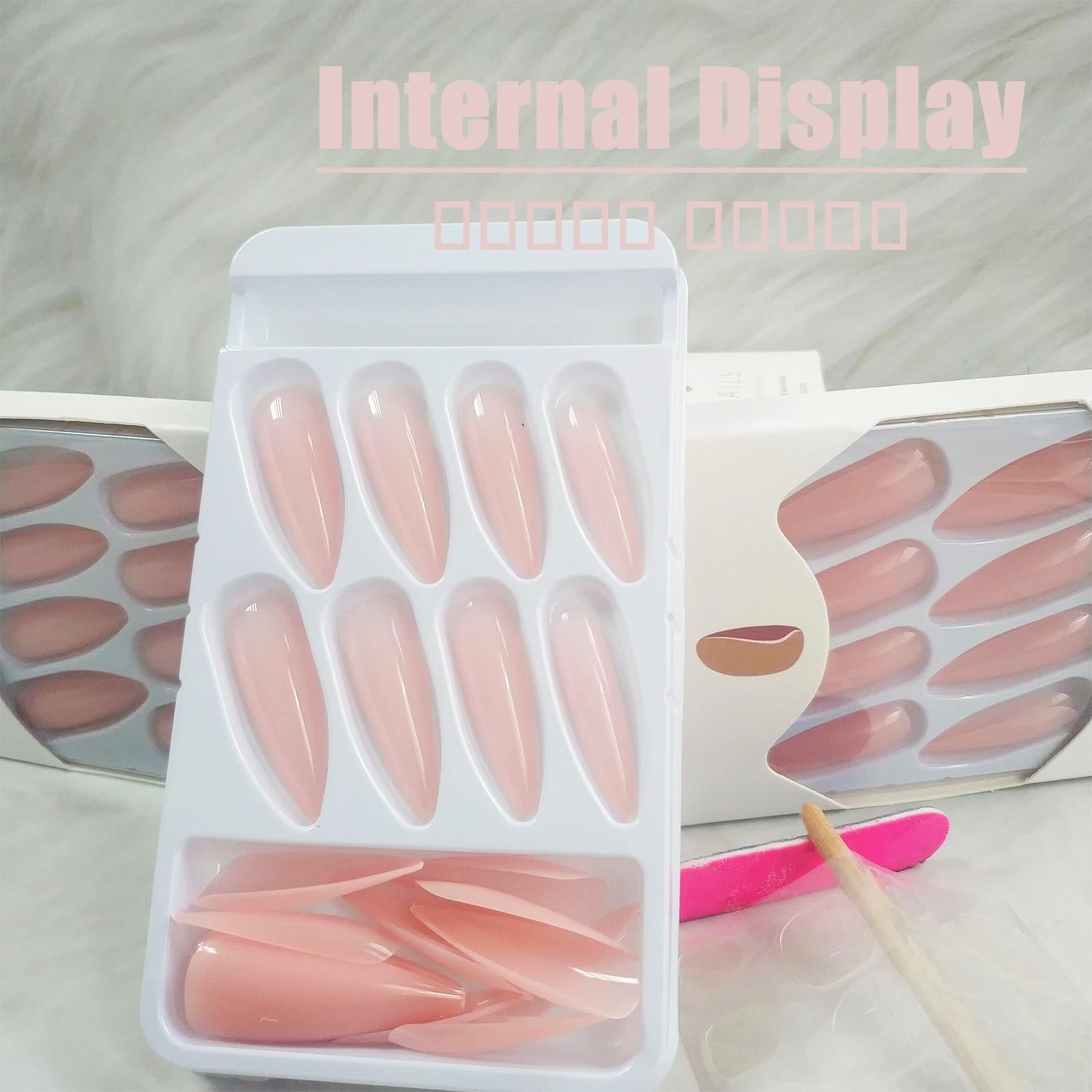 24pcs Stiletto Press-on Nails – Long, Glossy Light Pink, Solid Color Design, Sti