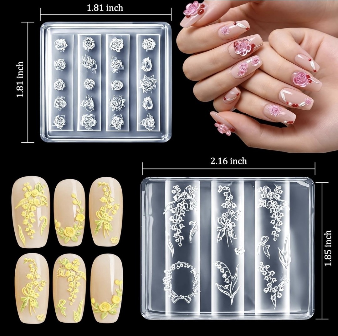 Reusable Clear Floral Flower 3D Nail Art Mold Kit w/ Storage Box & Tools