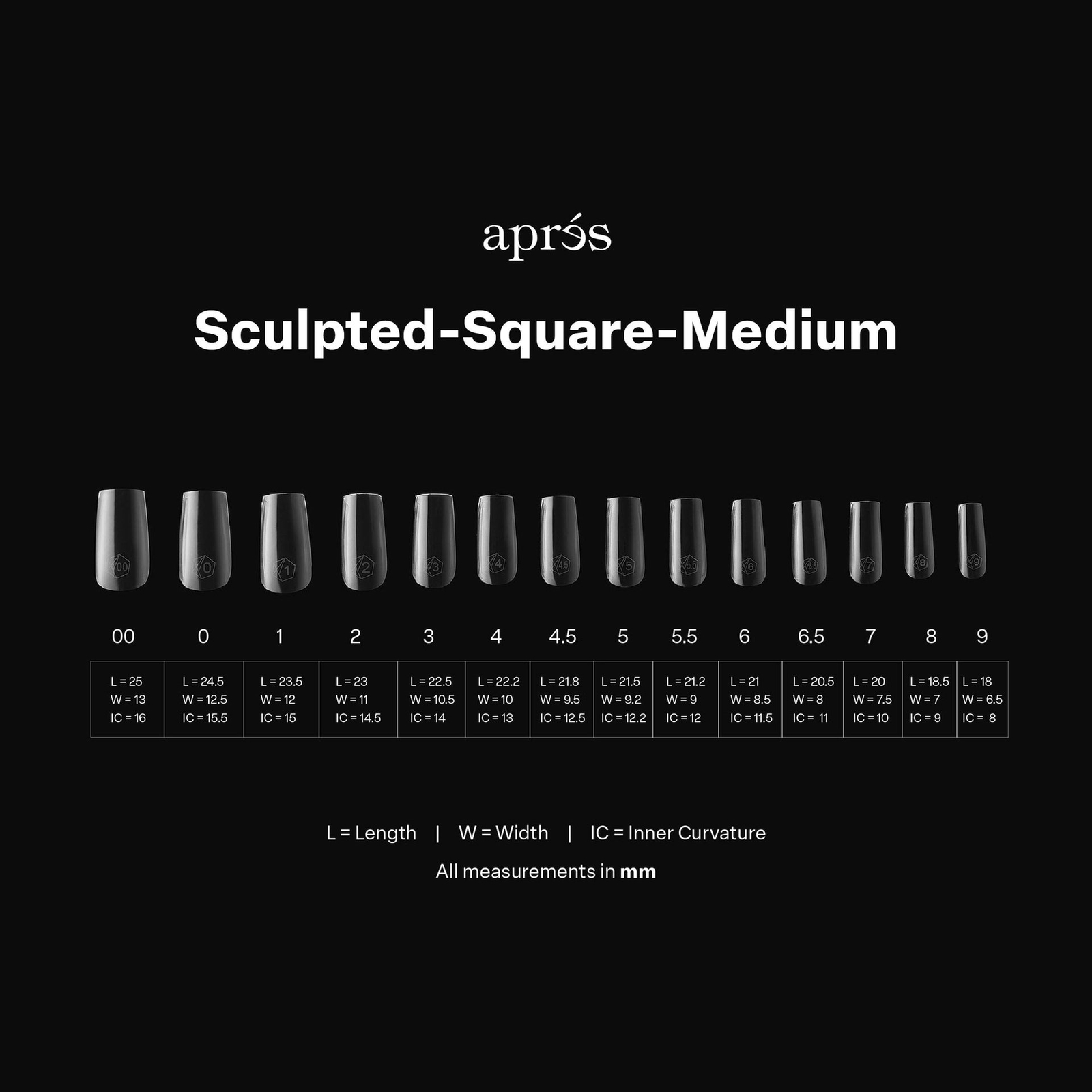 Apres Gel-X Sculpted Square Medium 2.0 Tips Box 14 Sizes – Pro 600pcs