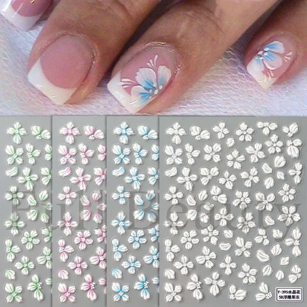 5D White Pink Flower Camellia Nail Stickers Geometric Floral Daisy Decal NH29