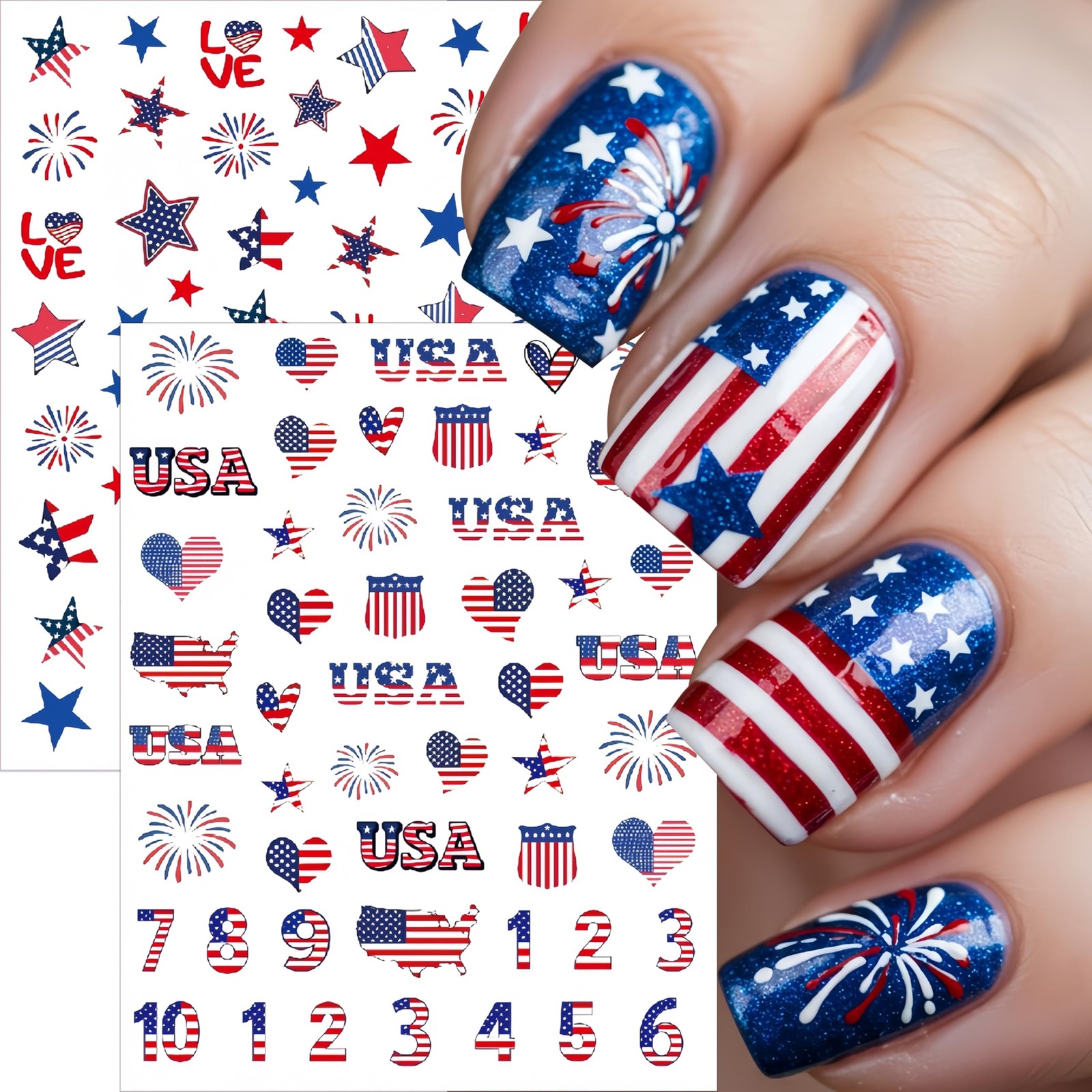 8 Sheets 4th of July Nail Stickers for Nail Art 3D Adhesive Independence Day …