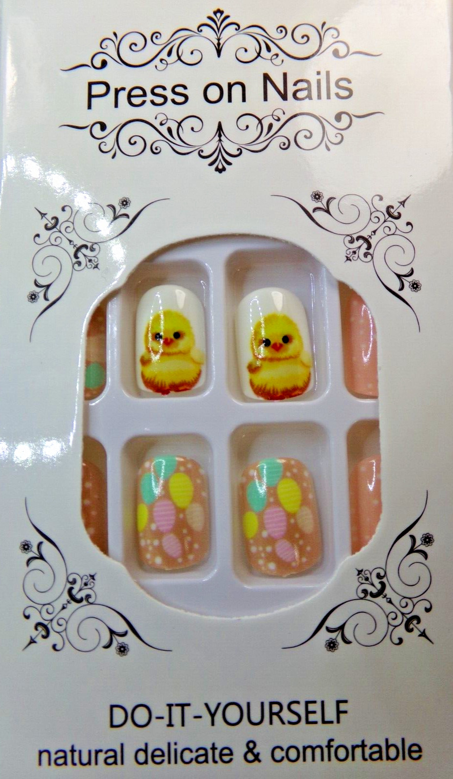 Beautiful Nails Shiny Pink with Easter Eggs and Spring Baby Chicks Short