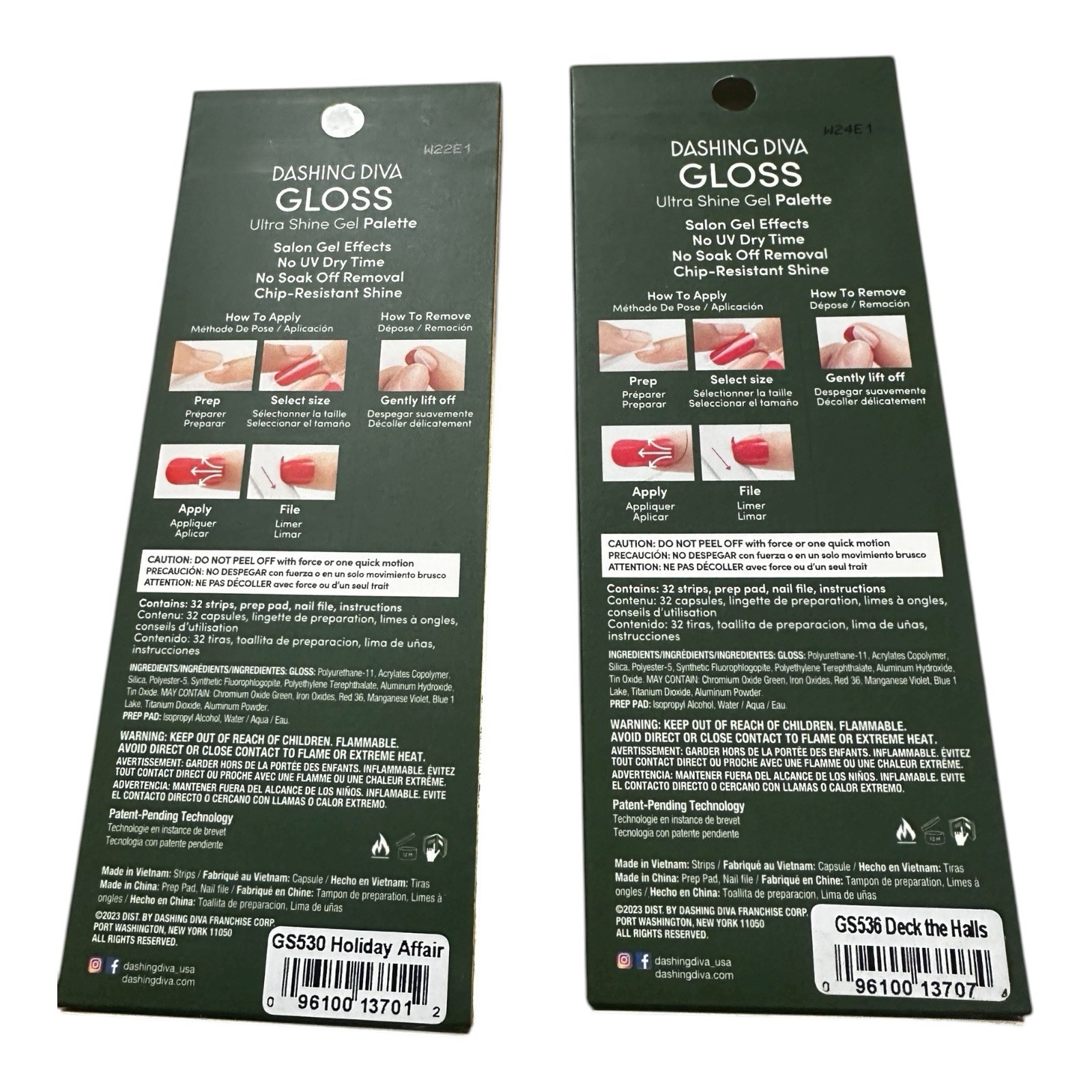 2 Sets Dashing Diva Gloss Ultra Shine Gel Nail Strips Red Black Holiday Glitter