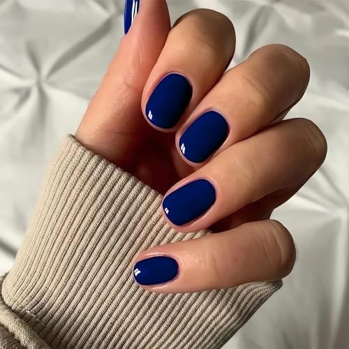 Dark Blue Squoval Nails – Glossy Press on Nails – Solid Color – Short Squoval
