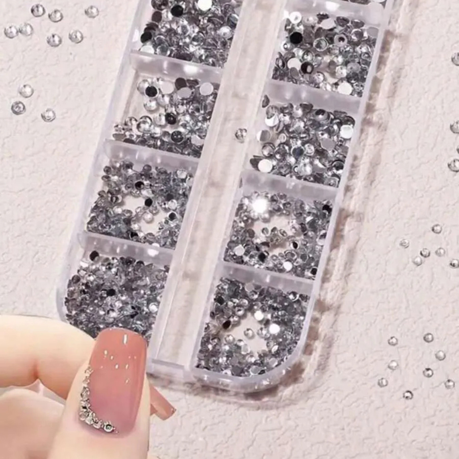 Nail Pearls 12 Grids Half Round Flat-Back Metallic DIY Nail Faux Beads for Women