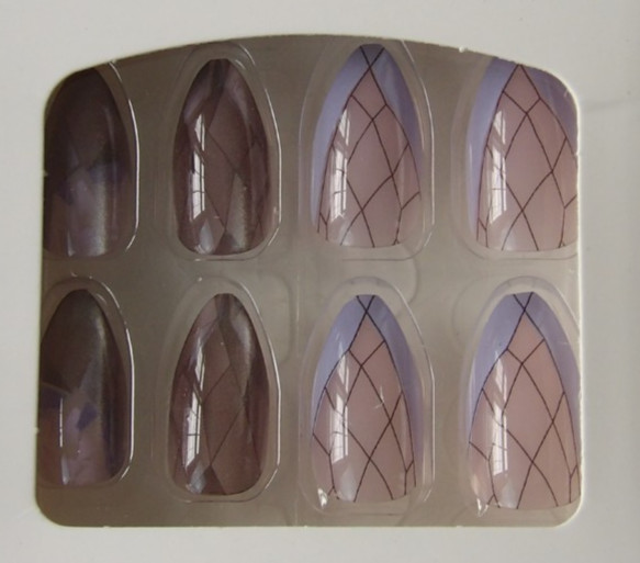 Pre-designed Purple & Pink Clear Almond Shaped Medium Long Press-On Nail 24 pcs
