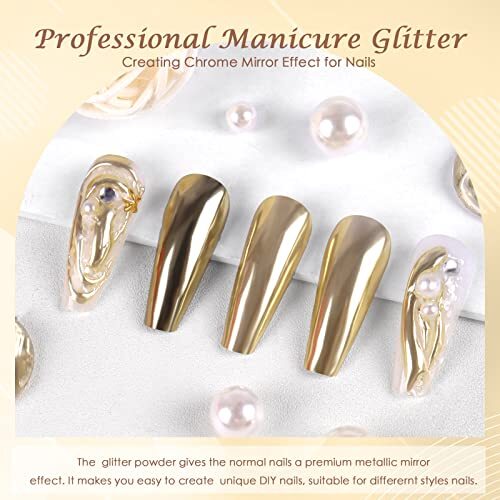 Chrome Nail Powder Mirror Effect Metallic Dust Holographic A-Silver Gold