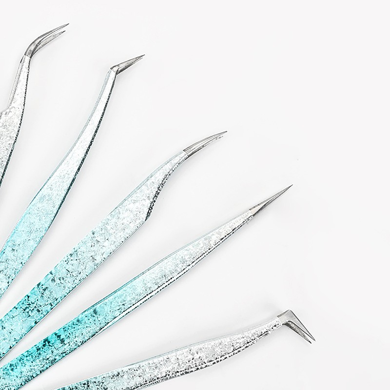 2PCS Eyelash Tweezers Eye Lash Clip Remover Tool False Extension Curved Pointed