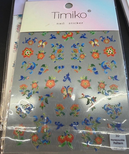 Nail Art Stickers 3D ORANGE BLUE & YELLOW HONEYSUCKLE FLOWER PATTERN KO1723