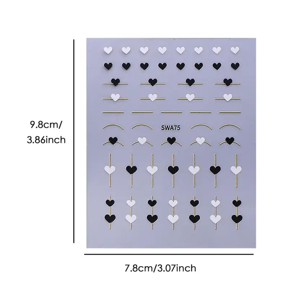 4Pcs Valentine’s Day Nail Art Stickers Hearts Nail Decals Glossy Metallic Gol…