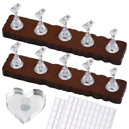 Nail Stand for Press On Art Display Practice 2 Set, 1 Heart Medium Walnut