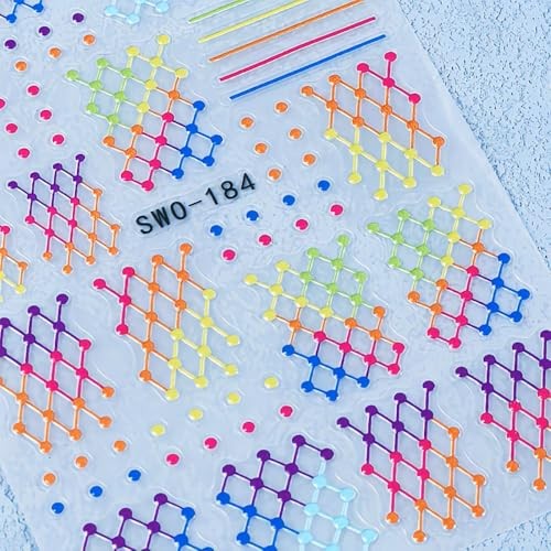 Colorful Line Nail Art Stickers Plaid Polka Dot Colorful Line Dot Style9