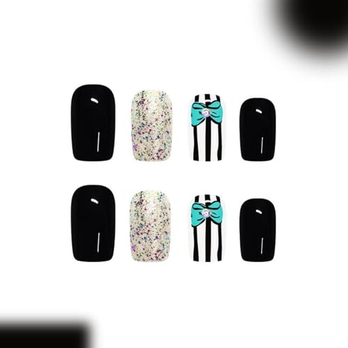 Blue Bow Rhinestone Design – Cute Press on Nails – Short Square Nails – Size a6