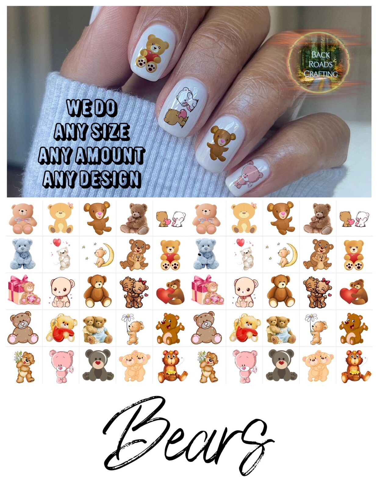 Bears Teddy Bear Waterslide Nail Art Decals Set Of 50 Instructions & Bonus