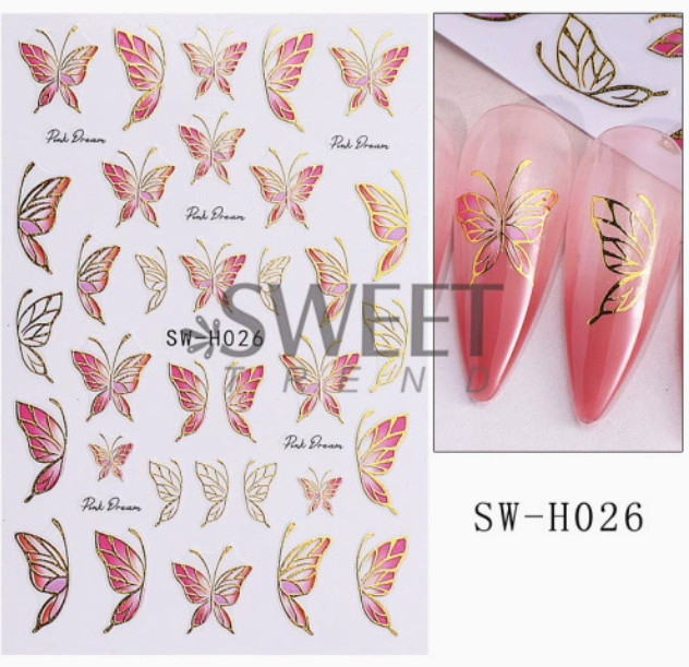 3 Sheets 3D Blue Gold floral Flower Butterfly Nail Stickers Self-adhesive NS8