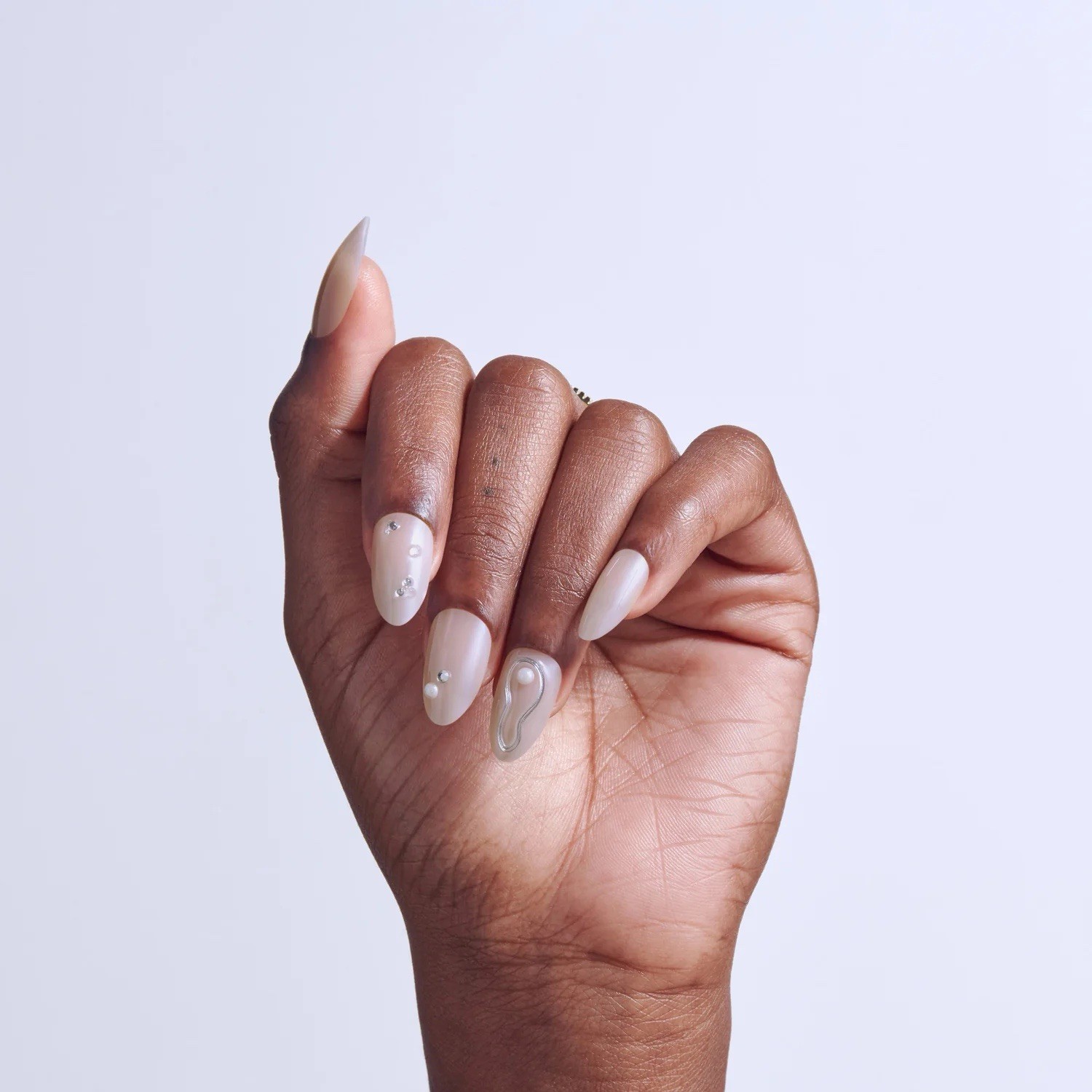 Kiss ICON Premium Dazzling & Jeweled Beige Medium Almond Press-On Nails Reusable