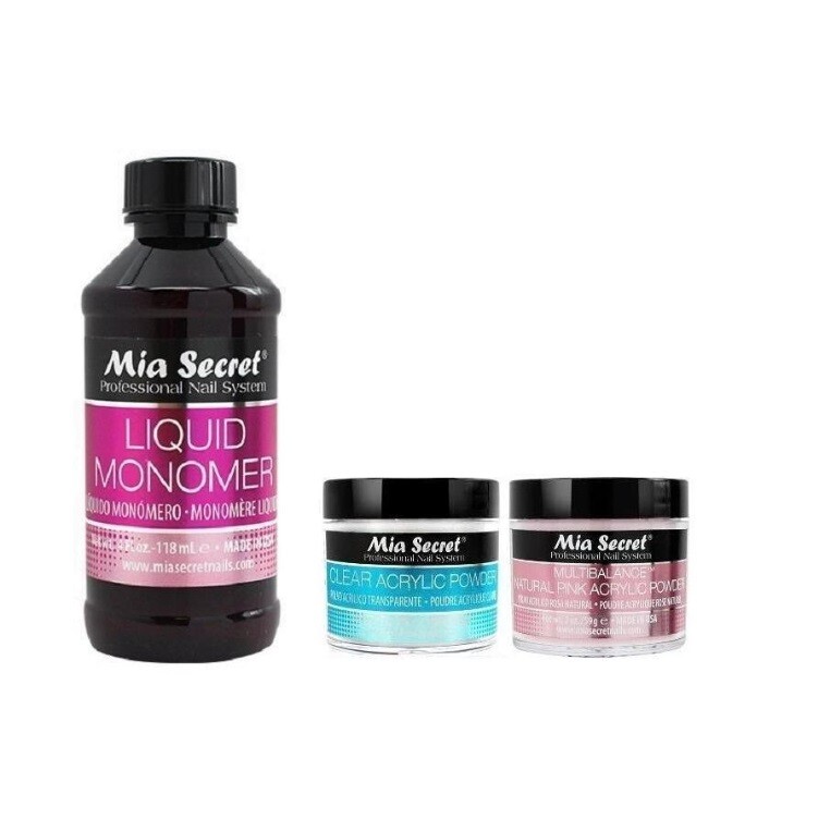 MIA SECRET LIQUID MONOMER 4 OZ+ Clear + Multibalance 2 OZ Acrylic Set – USA