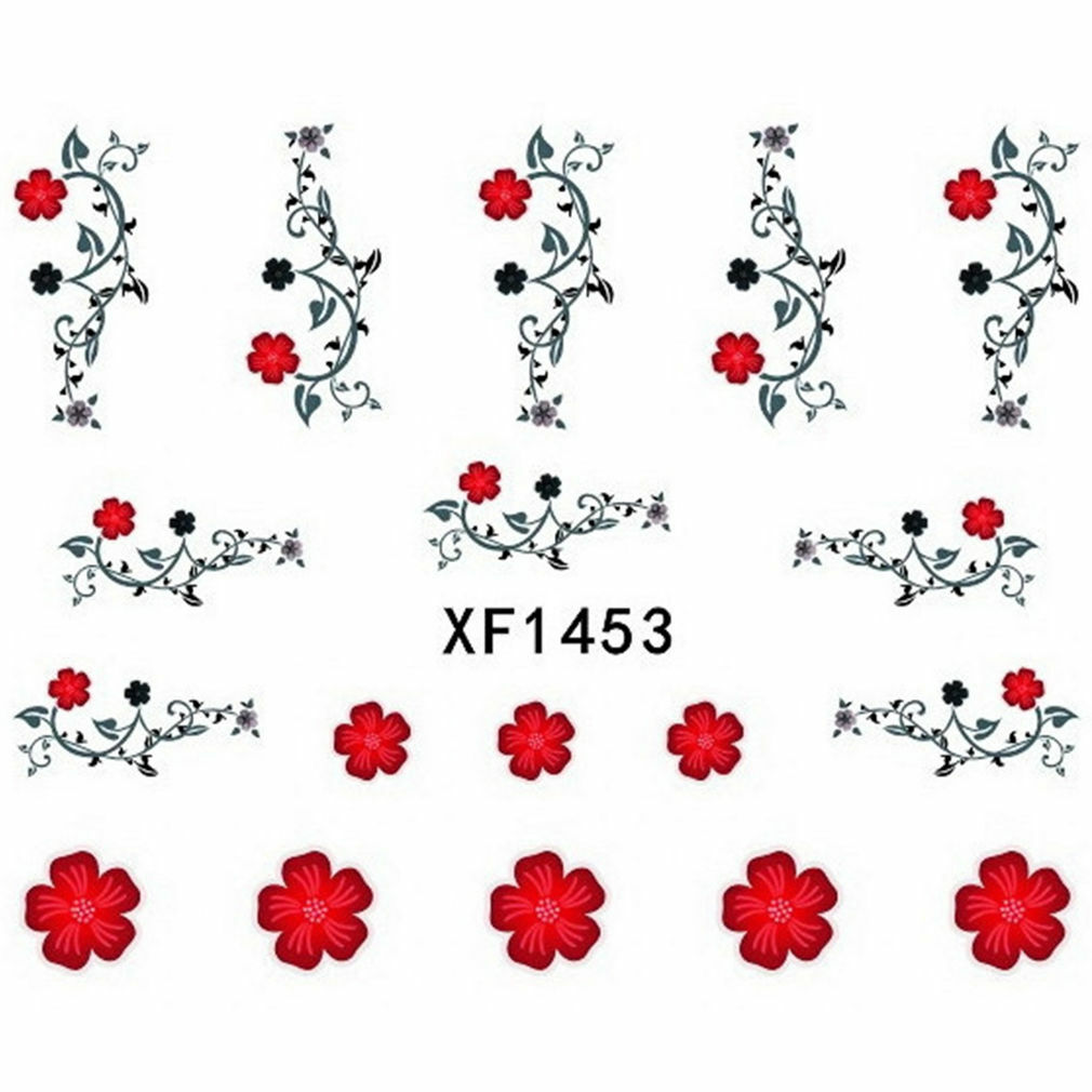 Nail Art Water Transfer Sticker Decal Stickers Pretty Flowers Red Black XF1453