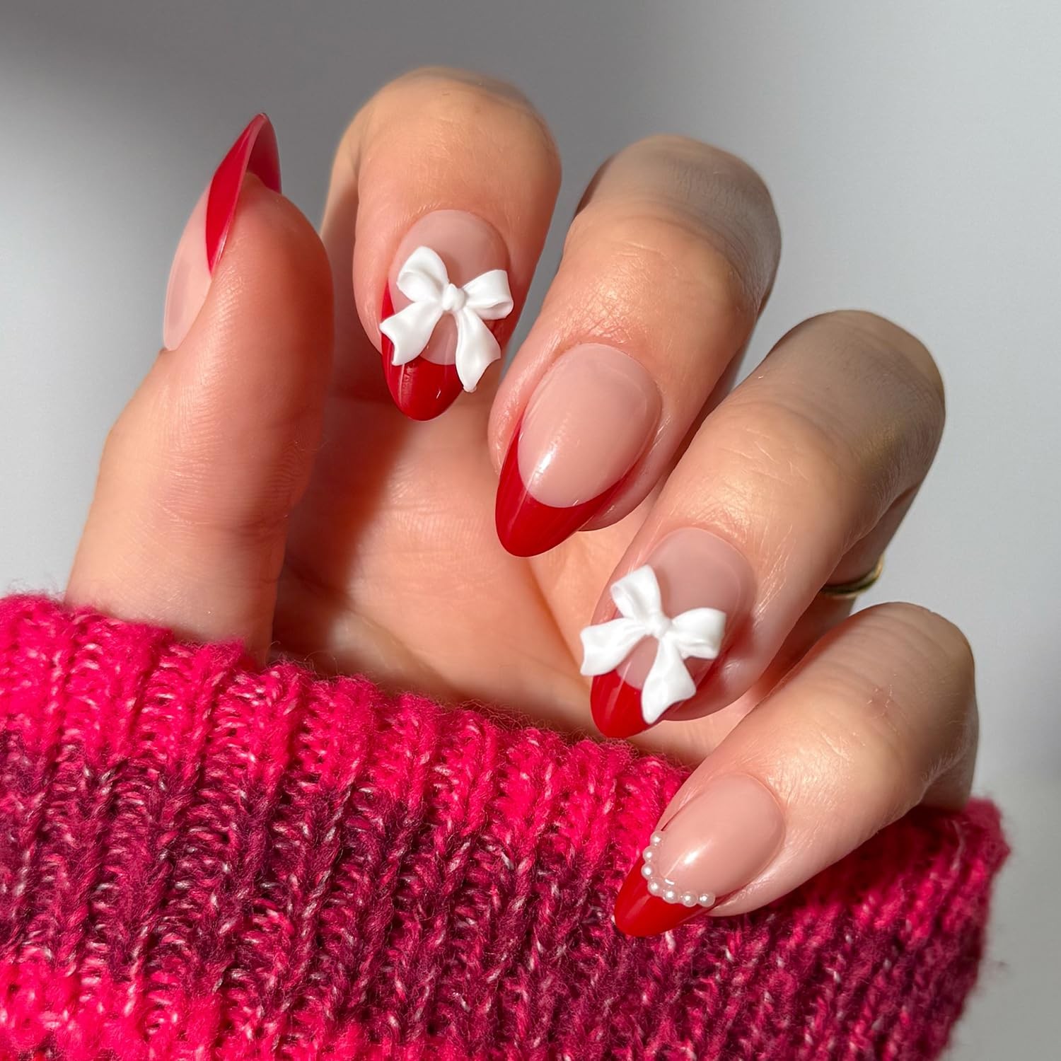 Glamnetic Ruby Ribbons Press-On Nails: Short Almond, Glossy