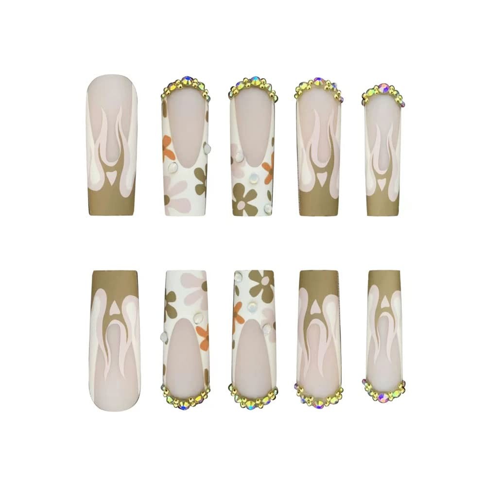 Press on Nails Long Fake Nails French Tips False Nails with Designs 24 pcs St…