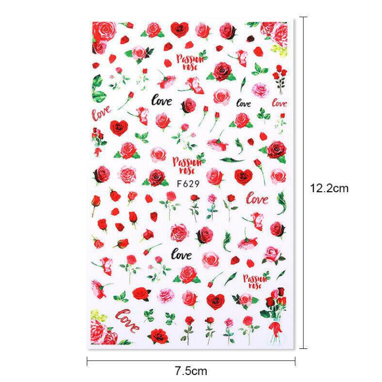 3D Nail Stickers Decals Valentine Rose Kiss Love Flower For Nails Decoration NS3