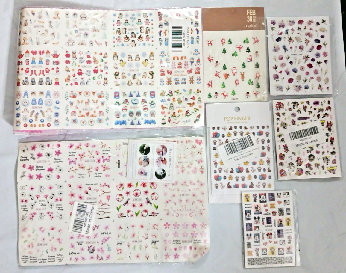 Nail Art Stickers. Large lot over 2000 decals. Mickey mouse, flowers, Christmas