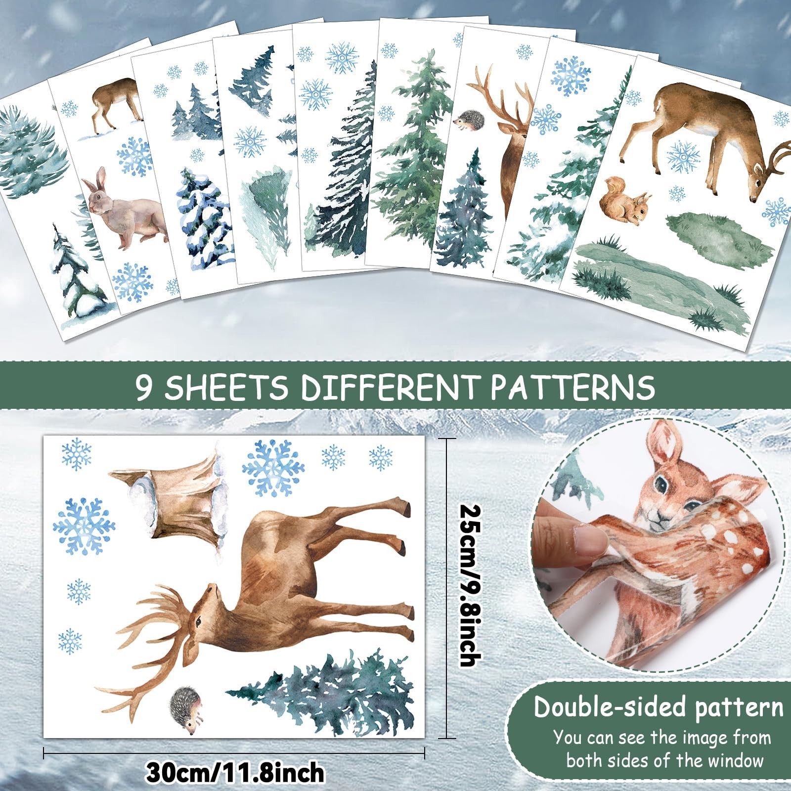 94Pcs Winter Window Decals – Christmas Tree & Reindeer Window Stickers for Gl…