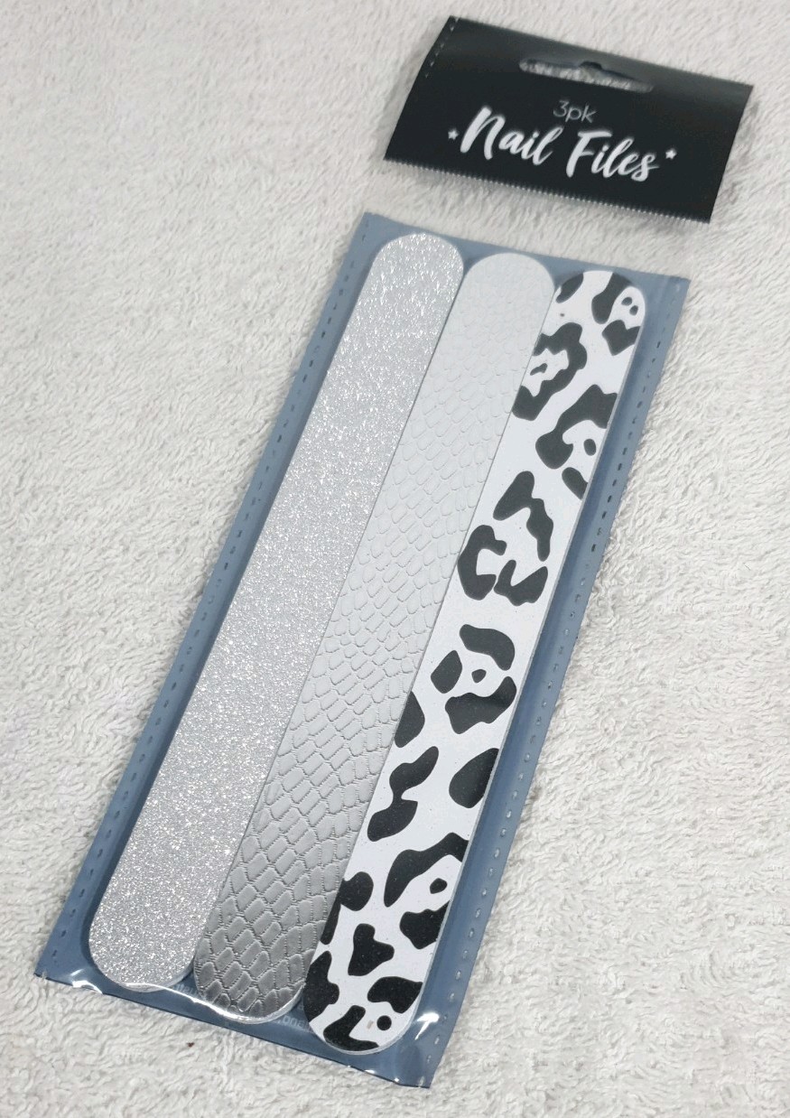 3x Sparkly BLACK/SILVER Cute Nail Files Emery Boards 3 Pk New Pretty Nail Files