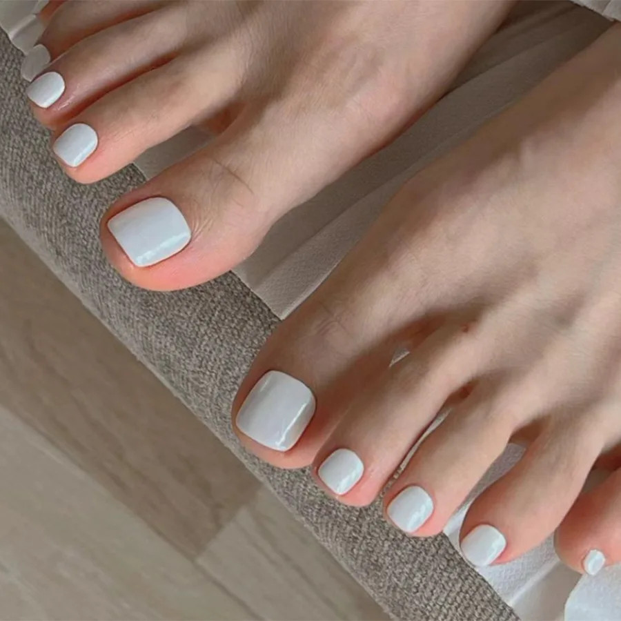 24pcs Pink Solid Color Press On Toenails Full Cover DIY False Toe Nails