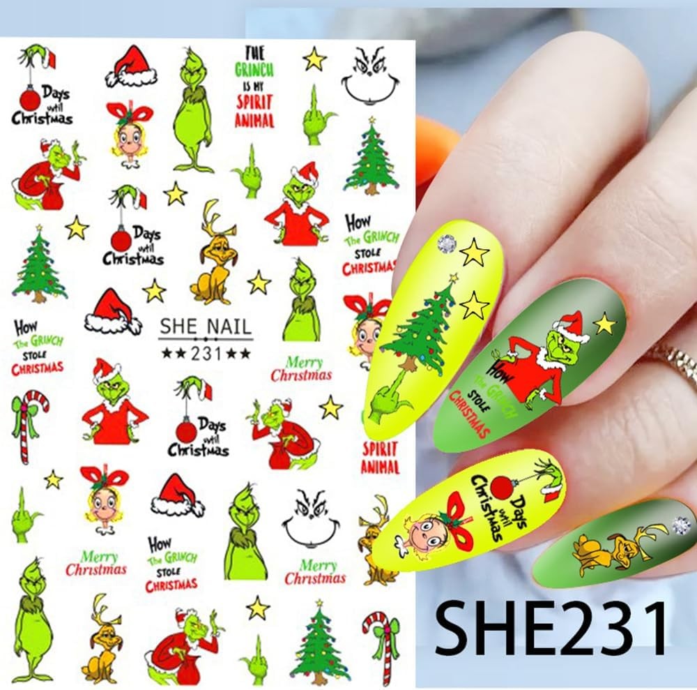 6 Sheets Christmas Nail Art Stickers – Green Small, Style A4