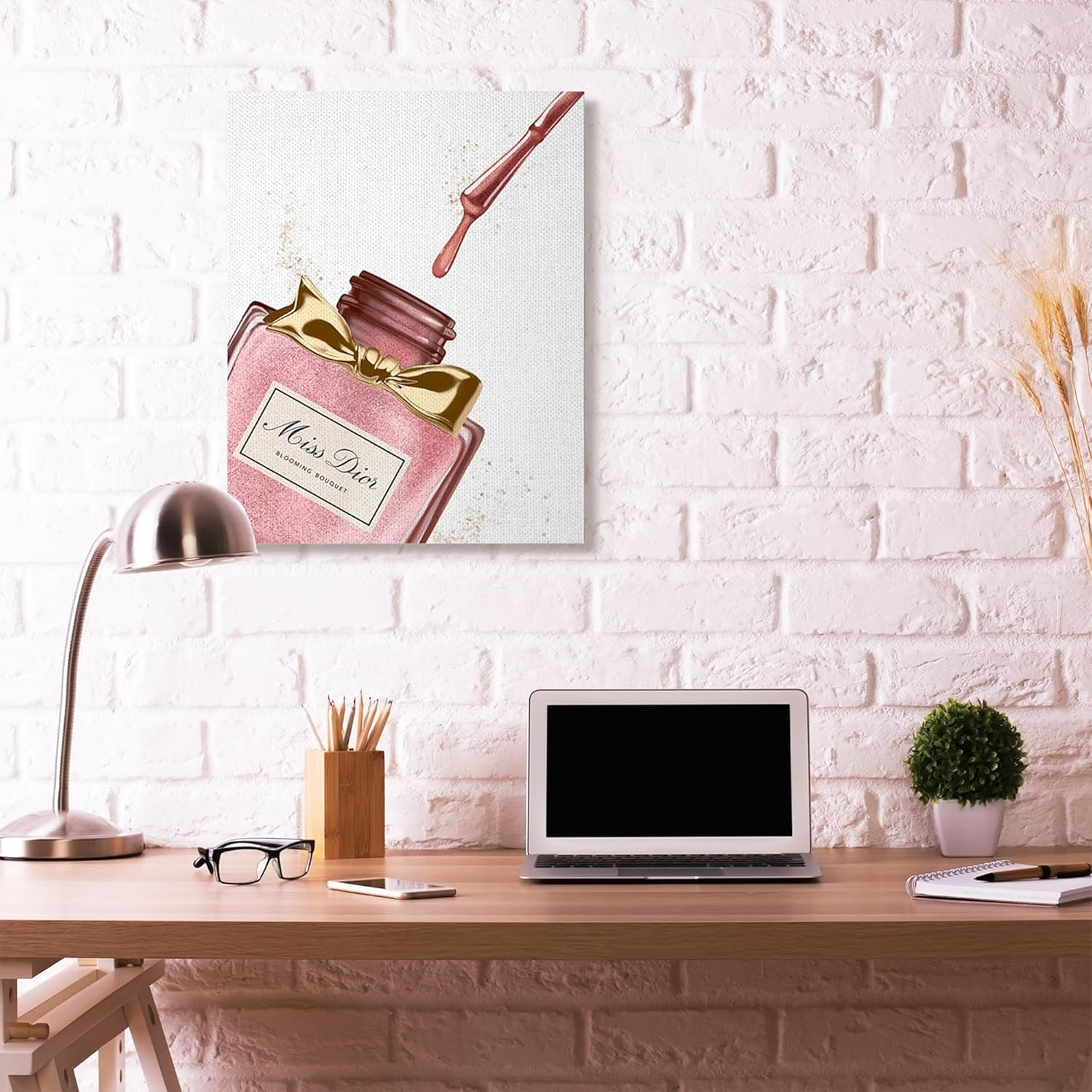 ‘Makeup Nail Polish Brush Pink Gold Drip’, Canvas Art, 30 X 40 Inches, Easy to H