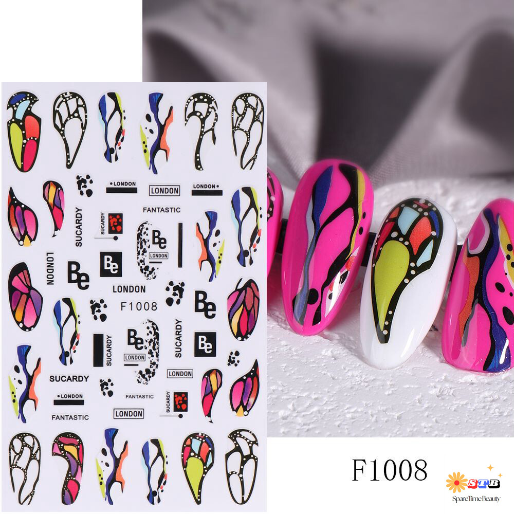 Marble Stripe Nail Sticker Color Stripes Lines Flowers Self-Adhesive Nail Decal