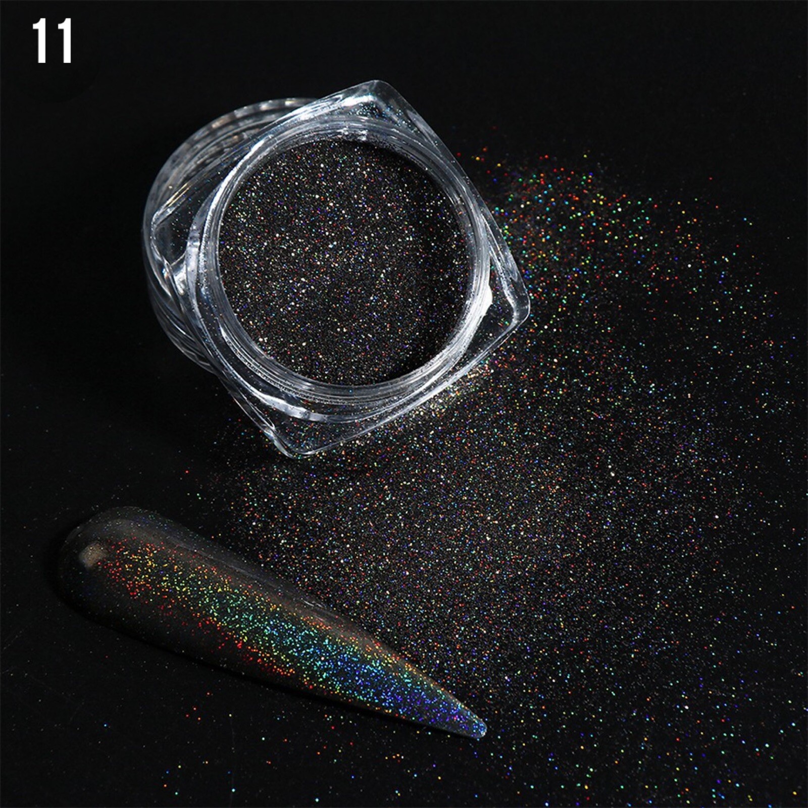 Black Holographic Shiny Nail Powder Unicorn Chrome Rainbow Effect Shimmer Nails