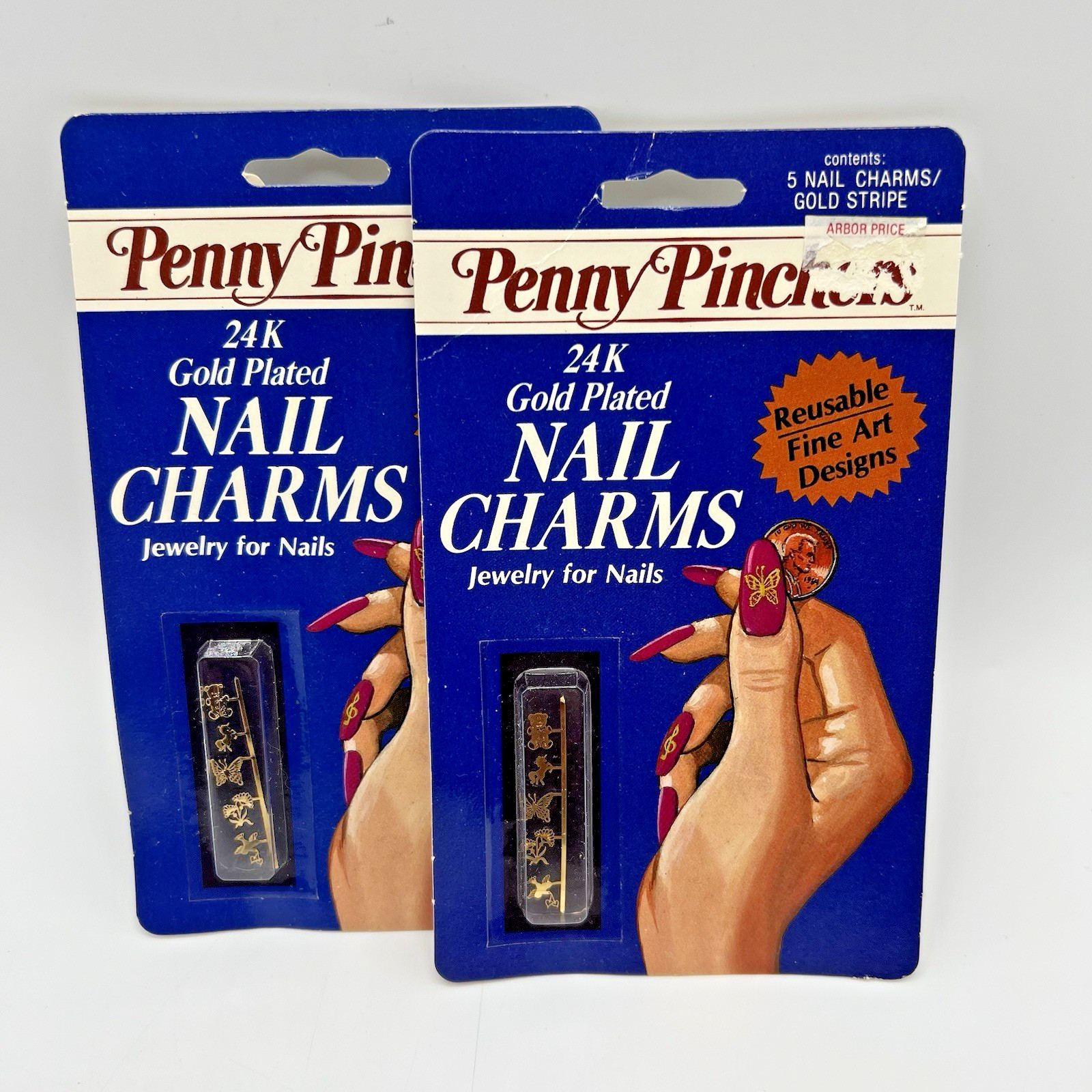 Vintage 1980s Penny Pinchers Nail Charms 24k Gold Plated Jewelry #2