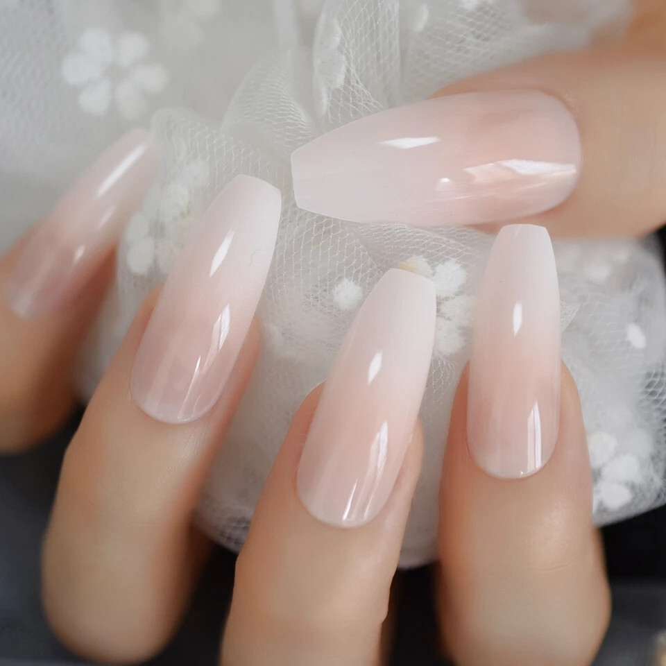 24 New Ombre French Press on Nails Kit w glue extra long coffin gradient