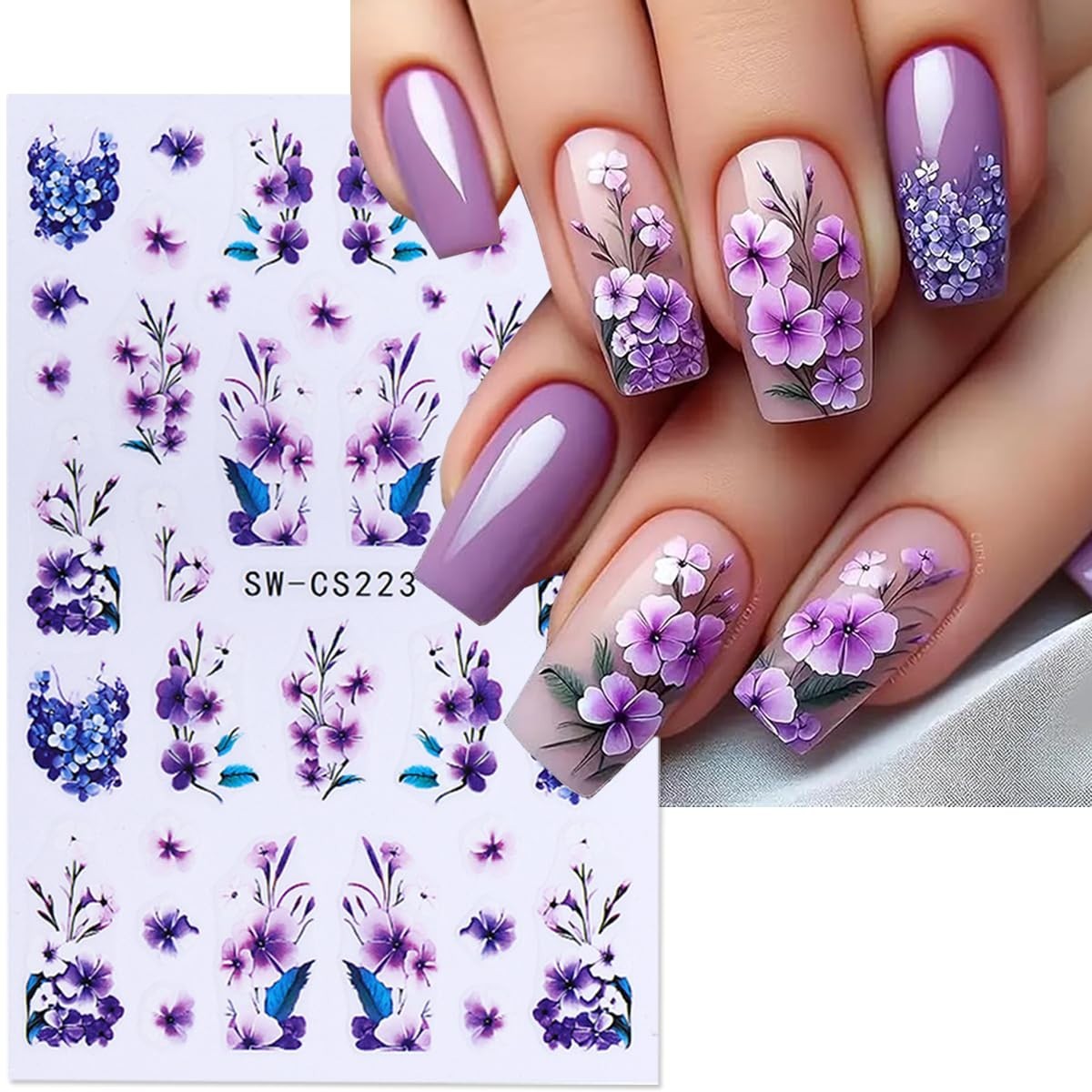 Flower Nail Art Stickers 3D Self-Adhesive Decals 6PCS Style4