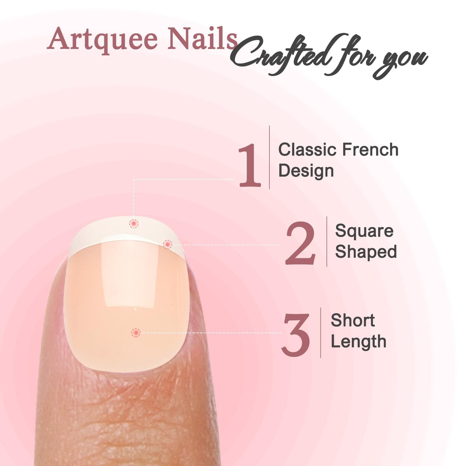 Real Short Thin French Tip Press on Nails Squoval Clear Nude Fake Nail Art Wh…