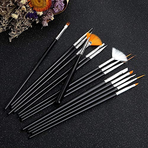 20pcs Nail Art Design Tools, 15pcs Painting Black Brushes with Dotting Pens