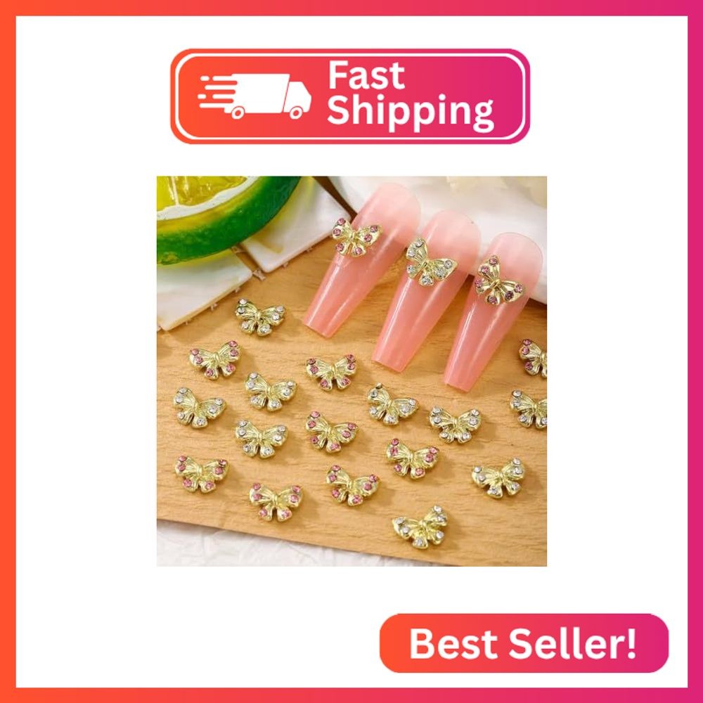 Gold Butterfly Nail Charms Alloy Nail Art Charms Supply Red Blue Pink Nail Gems