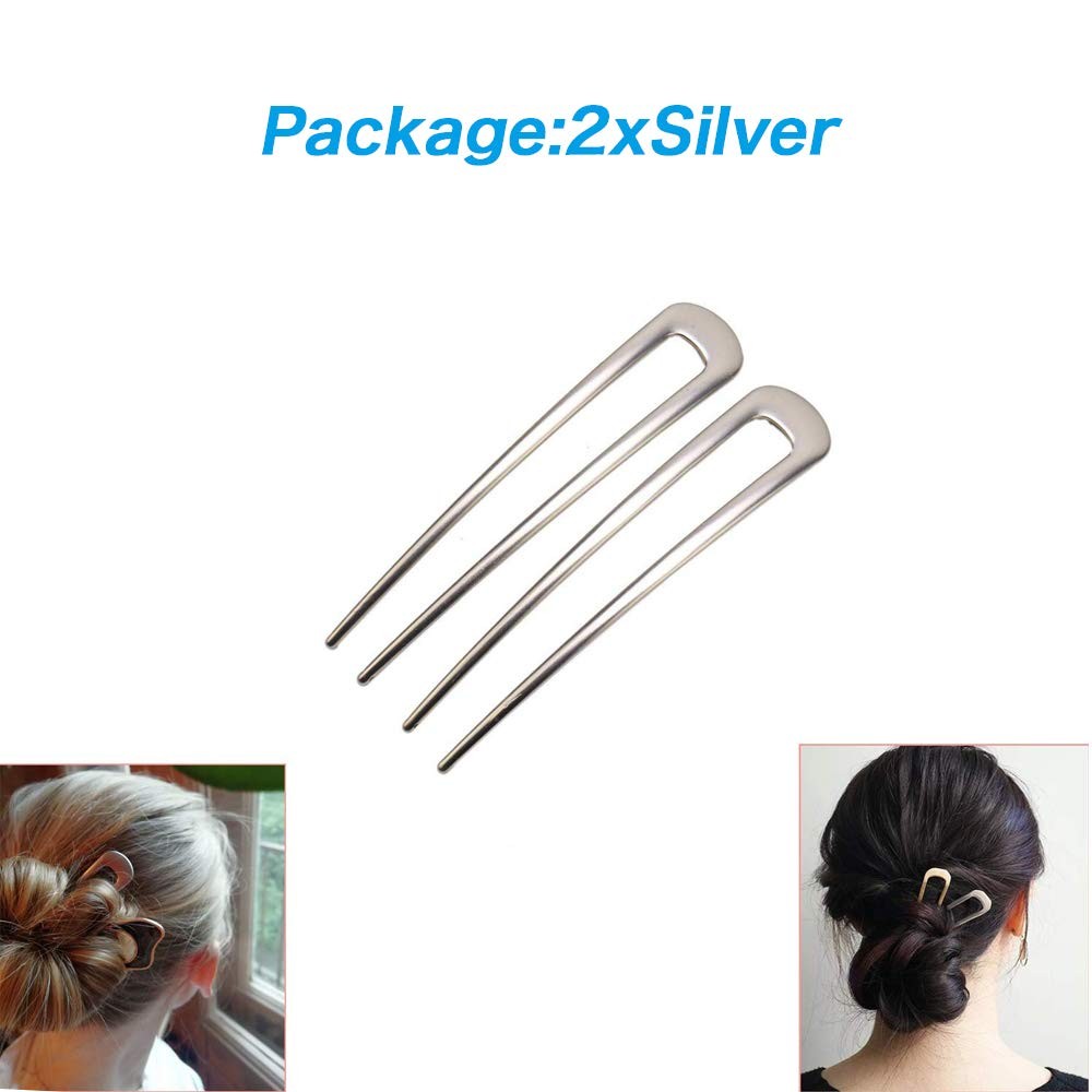 [2 Pack] Benefree U-Shape Hairpins, Bride Hair 1 Count (Pack of 1), 2P Silver