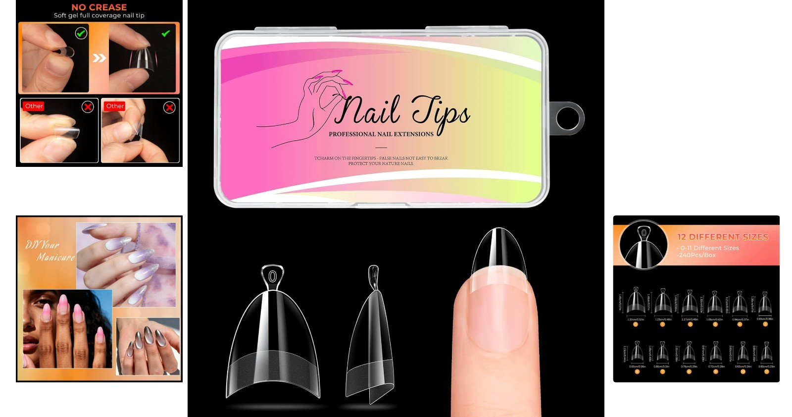 Versatile 240PCS Short Almond Soft Gel Nail Tips | Perfect for At-Home Manicure