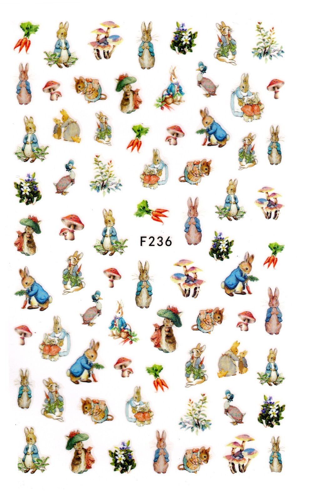 Nail Art 3D Decal Stickers funny bunny carrot mushroom F236
