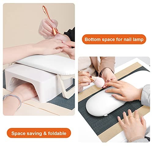 Foldable Nail Arm Rest PU Leather Hand Rest for Manicure with Soft Mat Salon