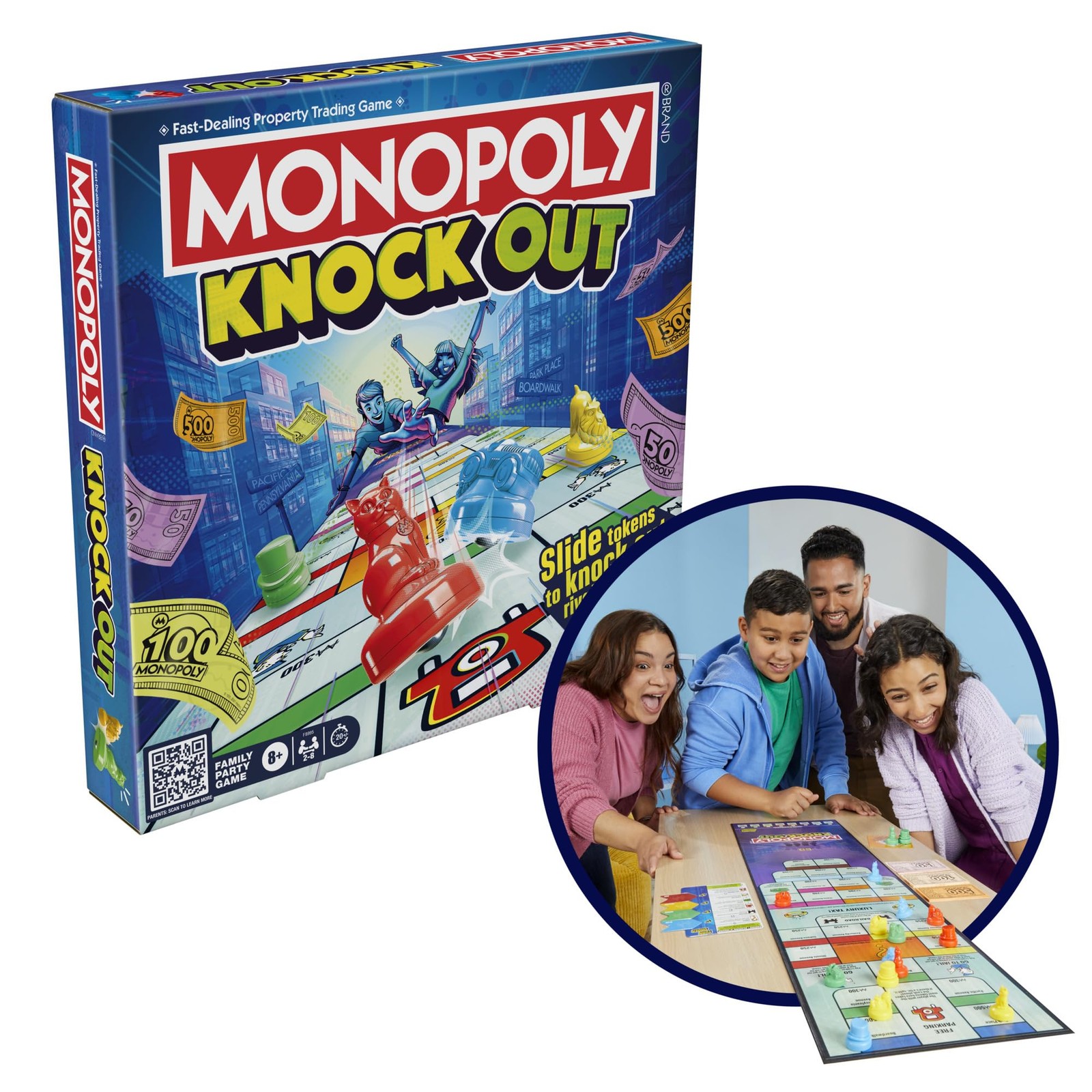 Monopoly Knockout Board Game | 2-8 Players | Medium, Red, Yellow, Green, Blue