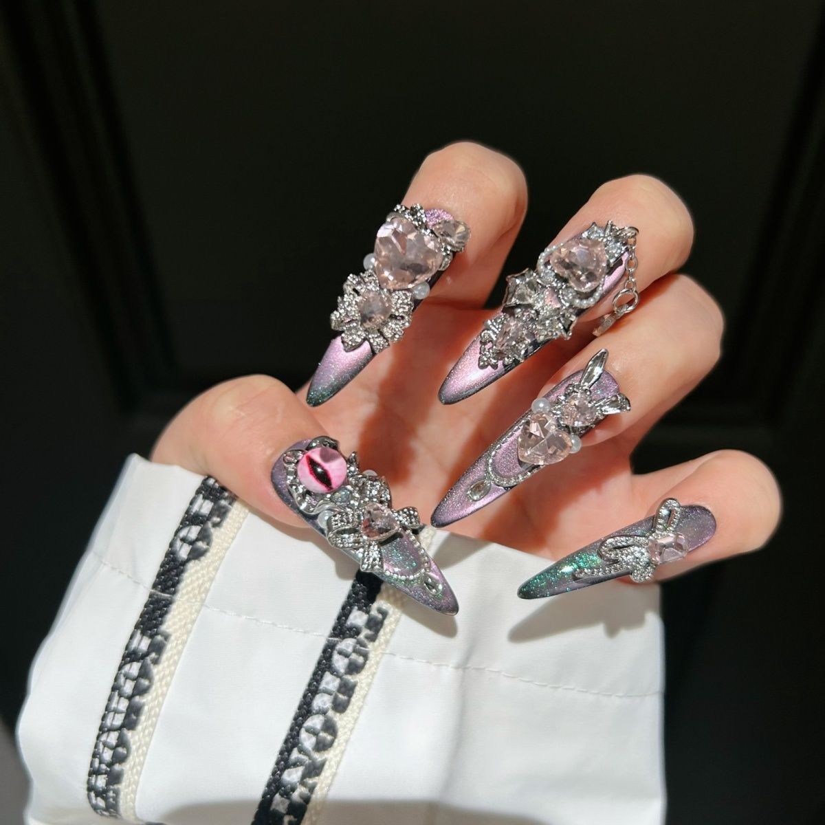 Bian 2 Handmade Luxury Pink Gradient Cat Eye Press On Nails