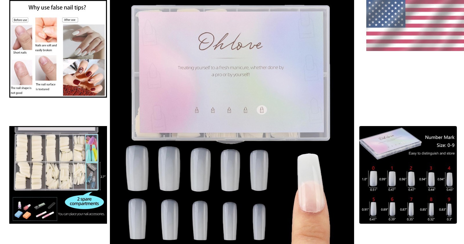 500Pcs Medium Square Full Cover Acrylic Nail Tips – Perfect for DIY Nail Art